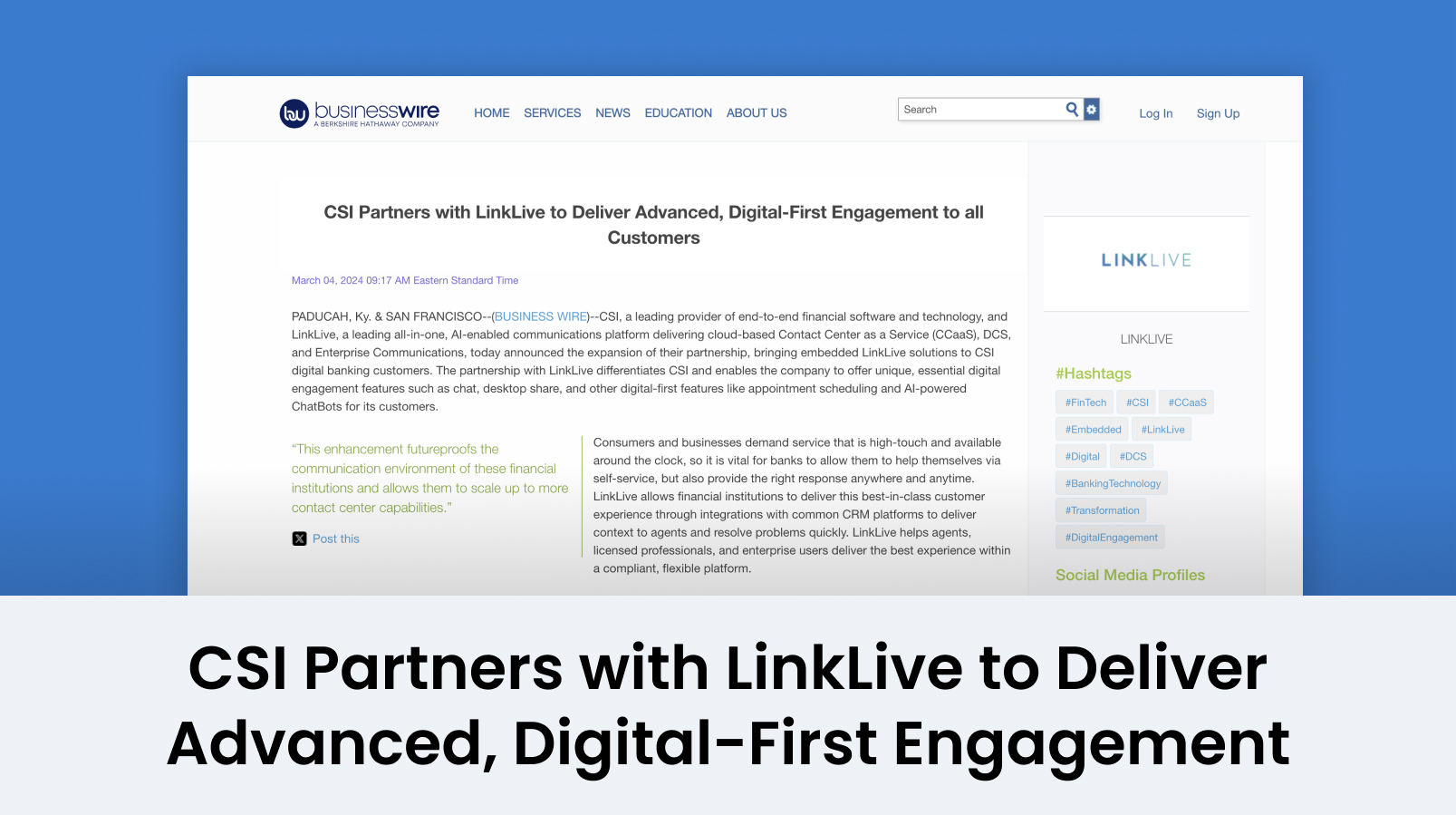 CSIPartnersWithLinkLivePressRelease